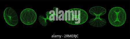 Formes filaires abstraites rétro futuristes. Ensemble vectoriel de figures géométriques de brutalisme 3D. Illustration de Vecteur