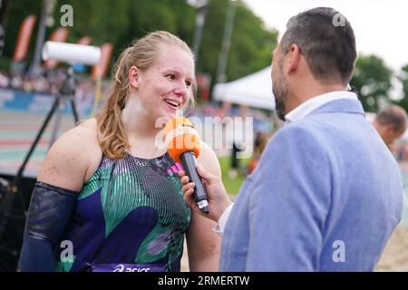 BREDA, PAYS-BAS - 28 JUILLET : Jessica Schilder des pays-Bas en compétition dans le lancer du poids le jour 1 des Championnats nationaux néerlandais d'athlétisme au Sprint AV le 28 juillet 2023 à Breda, pays-Bas. (Photo de Joris Verwijst/BSR Agency) Banque D'Images