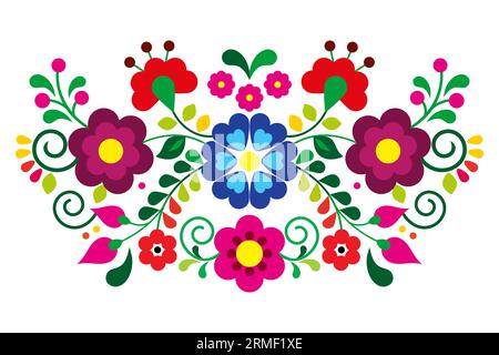 Motif floral vectoriel de style art folklorique mexicain, design rétro inspiré de la broderie traditionnelle du Mexique Illustration de Vecteur