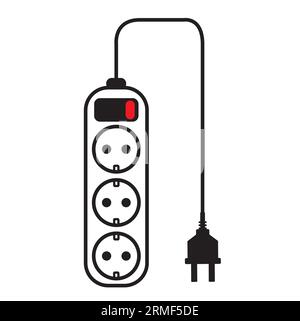 Cordon prolongateur 3 prises multiprise avec interrupteur sur fond blanc avec espace de copie Illustration de Vecteur