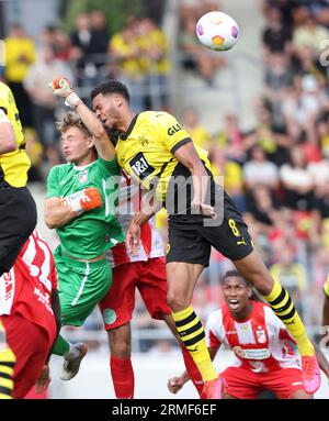 Erfurt, Deutschland. 22 juillet 2023. Firo : 07/22/2023, football, football, 1e championnat, 1e Bundesliga, saison 2023/2024, test match, Rot-Weiss Erfurt - BVB, Borussia Dortmund NMECHA, BVB versus Goalwart MANITZ/dpa/Alamy Live News Banque D'Images