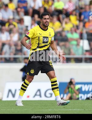 Erfurt, Deutschland. 22 juillet 2023. Firo : 07/22/2023, football, football, 1e championnat, 1e Bundesliga, saison 2023/2024, test match, Rot-Weiss Erfurt - BVB, Borussia Dortmund Emre CAN, BVB avec brassard du capitaine, capitaine, cris, geste crédit : dpa/Alamy Live News Banque D'Images