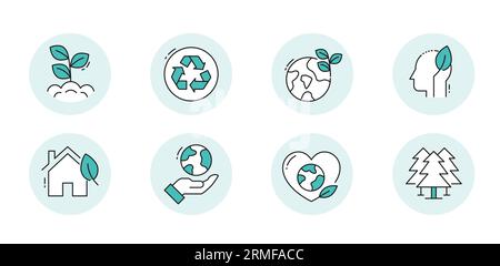 Icônes de l'énergie verte : renouvelable, durable et écologique. Illustration de Vecteur