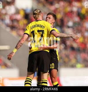 Erfurt, Deutschland. 22 juillet 2023. Firo : 07/22/2023, football, football, 1e championnat, 1e Bundesliga, saison 2023/2024, test match, Rot-Weiss Erfurt - BVB, Borussia Dortmund Marius WOLF, BVB, jubilation avec HAZARD/dpa/Alamy Live News Banque D'Images