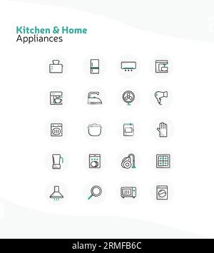 Ensemble complet d'icônes de cuisine et d'appareils ménagers pour les maisons modernes Illustration de Vecteur