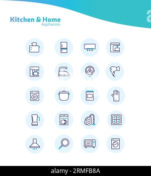 Ensemble complet d'icônes de cuisine et d'appareils ménagers pour les maisons modernes Illustration de Vecteur