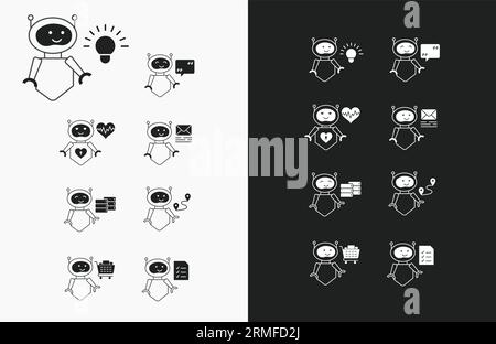 Icônes de robot ai innovantes pour les projets créatifs. Ai robot Illustration Pack pour l'intelligence artificielle, le chat, le GPT et la technologie d'automatisation. Illustration de Vecteur