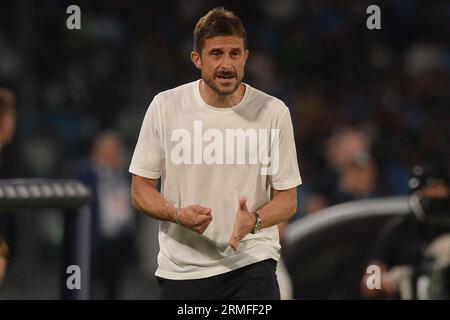 Naples, Italie. 27 août 2023. Alessio Dionisi entraîneur de l'U.S. Sassuolo lors du match de Serie A entre SSC Napoli et US Sassuolo au stade Diego Armando Maradona (image de crédit : © Agostino Gemito/Pacific Press via ZUMA Press Wire) À USAGE ÉDITORIAL UNIQUEMENT ! Non destiné à UN USAGE commercial ! Banque D'Images