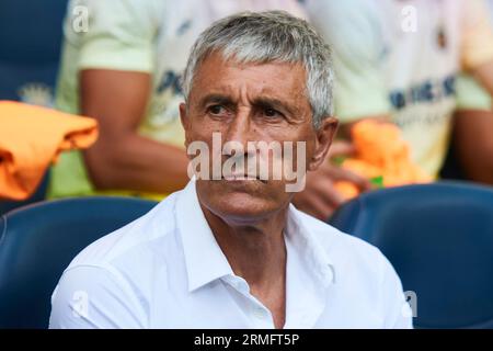 Quique Setien, entraîneur-chef de Villarreal CF, est présent lors du match de LaLiga entre Villarreal et Barcelone au Ceramica Stadium le 27 août 2023 à Valence Banque D'Images