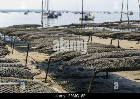 Le bassin d'Arcachon est une destination très prisée des touristes, surtout en été. Il est connu pour ses excellentes huîtres provenant du local Banque D'Images