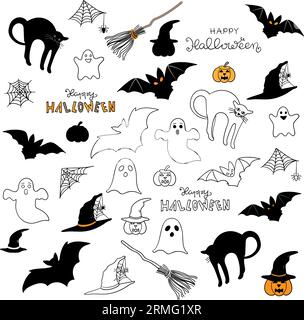 Éléments graphiques Halloween, vecteur. Ensemble dessiné à la main. Illustration vectorielle. Illustration de Vecteur