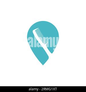 Logo d'icône de point d'épingle de magasin de ciseaux et de peigne pour l'image vectorielle de carte. Carte PIN pour l'emplacement du salon de coiffure. marqueur de carte, pointeur, salon, coupe de cheveux, hairstyl Illustration de Vecteur