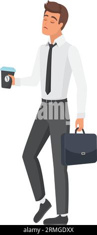 Employé de bureau homme avec valise et café. Directeur commercial allant travailler illustration vectorielle Illustration de Vecteur