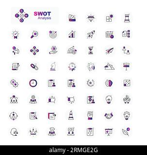 Icônes d'analyse SWOT définies pour vos projets. Icônes vectorielles de contour modifiables. Illustration de Vecteur