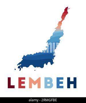 Carte de Lembeh. Carte de l'île avec de belles vagues géométriques aux couleurs bleu rouge. Forme vive de Lembeh. Illustration vectorielle. Illustration de Vecteur