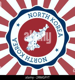 Badge Corée du Nord. Logo rond du pays avec carte de maille triangulaire et rayons radiaux. EPS10 Vector. Illustration de Vecteur