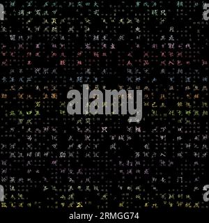 Contexte technologique abstrait. Lettres aléatoires de l'alphabet chinois simplifié. Motif matriciel dégradé. Illustration de Vecteur