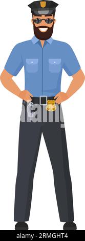 Policier confiant en uniforme. Officier de police debout avec des lunettes de soleil illustration vectorielle de dessin animé Illustration de Vecteur