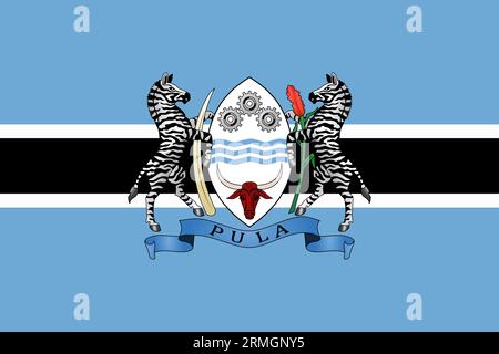 Le drapeau et les armoiries actuels officiels de la République du Botswana. Drapeau de l'État du Botswana. Illustration. Banque D'Images