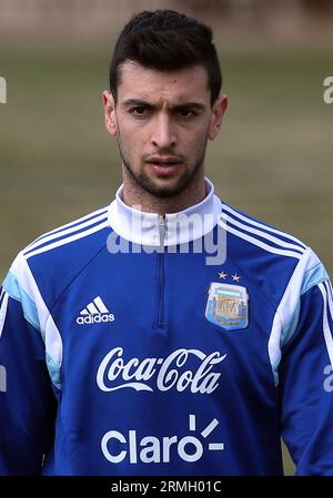 Équipe nationale Argentine de football s'entraînant à l'Université Georgetown, à Washington DC, le 24 février 2015 avant un match contre les États-Unis Banque D'Images