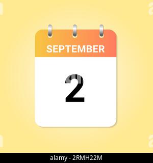 Calendrier quotidien 2e du mois de septembre sur note de livre blanc. vecteur Illustration de Vecteur