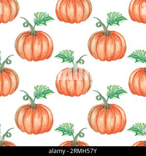 Aquarelle motif sans couture de citrouille sur fond blanc. Illustration orange automne pour textile, menu, papier peint. Art pour le design. Manger sainement Banque D'Images