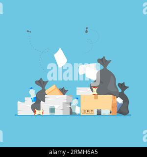Corbeille non triée. Pile de déchets. Les ordures sentent laids et ont commencé à se décomposer. Sacs pleins de déchets près du bac à poussière. Illustration vectorielle. Illustration de Vecteur