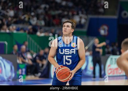 Manille, Philippines. 28 août 2023. Austin Reaves des États-Unis vu en action lors du deuxième match de la phase de groupes de la coupe du monde de basket-ball FIBA 2023 entre les États-Unis et la Grèce au Mall of Asia Arena-Manille. Score final ; États-Unis 109:81 Grèce. (Photo Nicholas Muller/SOPA Images/Sipa USA) crédit : SIPA USA/Alamy Live News Banque D'Images