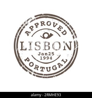 Approuvé Lisbonne Portugal timbre de livraison postale, TAD du pays européen, impression d'étiquette de carte postale. Sceau postal en caoutchouc, marque postale internationale Illustration de Vecteur
