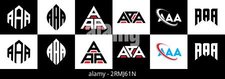 Design de logo de lettre AAA dans le style six. AAA polygone, cercle, triangle, hexagone, plat et style simple avec le logo de la lettre de variation de couleur noir et blanc se Illustration de Vecteur