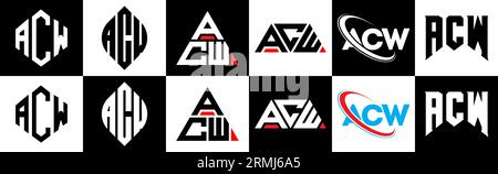 Conception de logo de lettre ACW dans le style six. ACW polygone, cercle, triangle, hexagone, plat et style simple avec le logo de la lettre de variation de couleur noir et blanc se Illustration de Vecteur