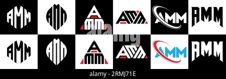 Conception de logo de lettre AMM dans le style six. AMM polygone, cercle, triangle, hexagone, plat et style simple avec le logo de la lettre de variation de couleur noir et blanc se Illustration de Vecteur