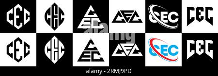 Conception de logo de lettre CEC dans le style six. CEC polygone, cercle, triangle, hexagone, plat et style simple avec le logo de la lettre de variation de couleur noir et blanc se Illustration de Vecteur