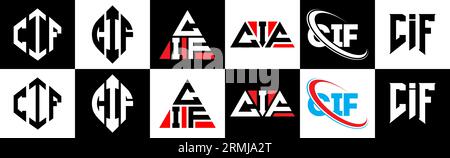 Conception de logo de lettre CIF dans le style six. CIF polygone, cercle, triangle, hexagone, plat et style simple avec le logo de lettre de variation de couleur noir et blanc se Illustration de Vecteur