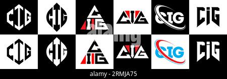 Conception de logo de lettre CIG dans le style six. CIG polygone, cercle, triangle, hexagone, plat et style simple avec le logo de la lettre de variation de couleur noir et blanc se Illustration de Vecteur
