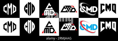 Conception de logo de lettre CMD dans le style six. CMD polygone, cercle, triangle, hexagone, plat et style simple avec le logo de la lettre de variation de couleur noir et blanc se Illustration de Vecteur