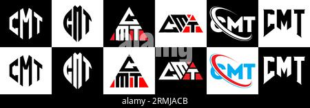 Conception de logo de lettre CMT dans le style six. CMT polygone, cercle, triangle, hexagone, plat et style simple avec le logo de la lettre de variation de couleur noir et blanc se Illustration de Vecteur