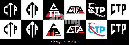 Conception de logo de lettre CTP dans le style six. CTP polygone, cercle, triangle, hexagone, plat et style simple avec le logo de la lettre de variation de couleur noir et blanc se Illustration de Vecteur