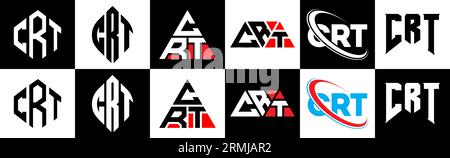Logo de lettre CRT dans le style six. CRT polygone, cercle, triangle, hexagone, plat et style simple avec le logo de lettre de variation de couleur noir et blanc se Illustration de Vecteur