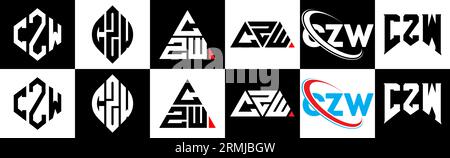 Conception de logo de lettre CZW dans le style six. CZW polygone, cercle, triangle, hexagone, plat et style simple avec le logo de la lettre de variation de couleur noir et blanc se Illustration de Vecteur