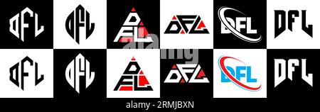 Design de logo de lettre DFL dans le style six. DFL polygone, cercle, triangle, hexagone, plat et style simple avec le logo de la lettre de variation de couleur noir et blanc se Illustration de Vecteur