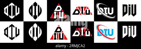 Conception de logo de lettre DIU dans le style six. DIU polygone, cercle, triangle, hexagone, plat et style simple avec le logo de la lettre de variation de couleur noir et blanc se Illustration de Vecteur