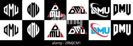 Conception de logo de lettre DMU dans le style six. DMU polygone, cercle, triangle, hexagone, plat et style simple avec le logo de la lettre de variation de couleur noir et blanc se Illustration de Vecteur