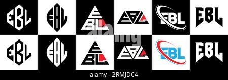 Conception de logo de lettre EBL dans le style six. EBL polygone, cercle, triangle, hexagone, plat et style simple avec le logo de la lettre de variation de couleur noir et blanc se Illustration de Vecteur