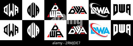 Logo DWA lettre dans le style six. DWA polygone, cercle, triangle, hexagone, plat et style simple avec le logo de la lettre de variation de couleur noir et blanc se Illustration de Vecteur