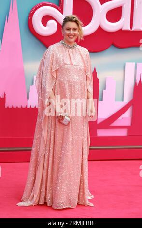 GRETA Gerwig assiste à la première européenne Barbie au Cineworld Leicester Square le 12 juillet 2023 à Londres, en Angleterre. Banque D'Images