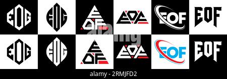 Conception de logo de lettre EOF dans le style six. EOF polygone, cercle, triangle, hexagone, plat et style simple avec logo de lettre de variation de couleur noir et blanc se Illustration de Vecteur