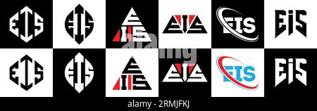 Conception de logo de lettre EIS dans le style six. EIS polygone, cercle, triangle, hexagone, plat et style simple avec le logo de la lettre de variation de couleur noir et blanc se Illustration de Vecteur