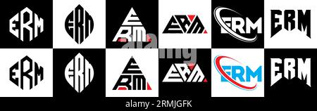 Conception de logo de lettre ERM dans le style six. ERM polygone, cercle, triangle, hexagone, plat et style simple avec le logo de la lettre de variation de couleur noir et blanc se Illustration de Vecteur