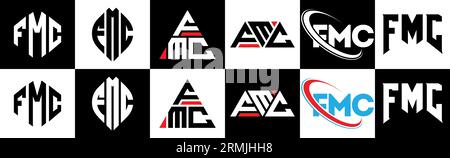 Conception de logo de lettre FMC dans le style six. FMC polygone, cercle, triangle, hexagone, plat et style simple avec le logo de la lettre de variation de couleur noir et blanc se Illustration de Vecteur